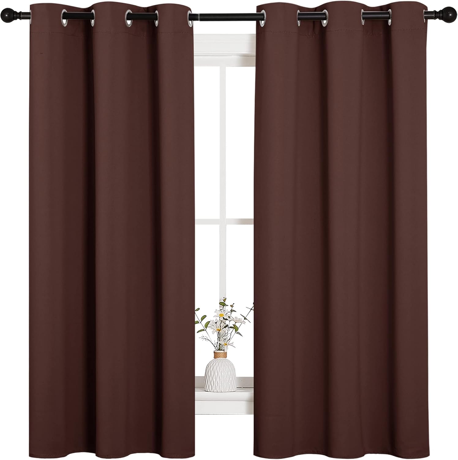 NICETOWN Blackout Curtains - Thermal Insulated Grommet Top for Bedroom Privacy | Chocolate Brown, 42 x 63 Inches
