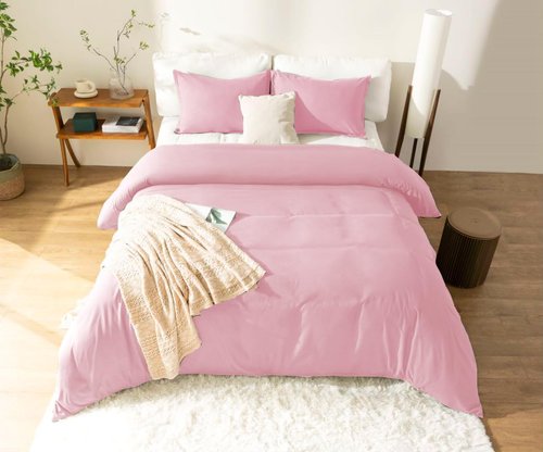 KINMEROOM Pink Duvet Cover King Size Set, 3 Pieces, 1 Soft Bedding Duvet Cover 104×90 Inches with Zipper Closure 8 Ties and 2 Pillow Shams for King Size Bed (Pink, King)