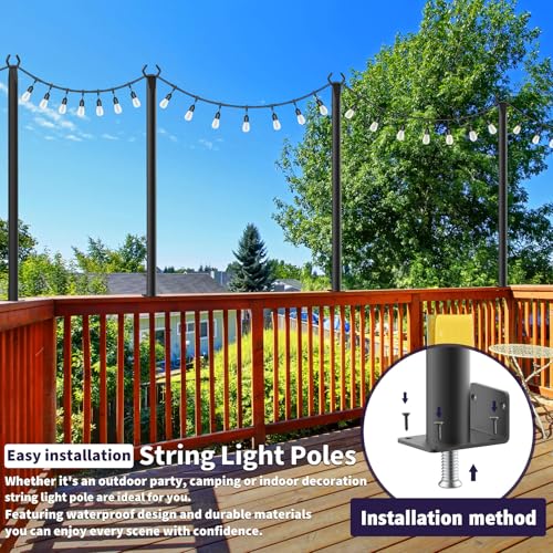 8 Pack 5ft String Light Poles for Deck & Patio - Rust-Resistant Steel