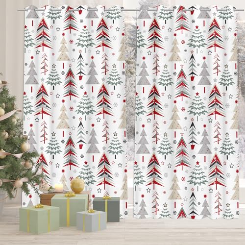LEWARAN Christmas 52x63 in Window Curtains Set of 2 | Light-Filtering Tree Pattern
