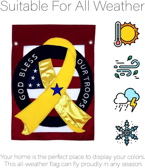 God Bless Our Troops Flag - Canvas Wall Hanging Decor | Embroidered Military Tapestry for Veterans