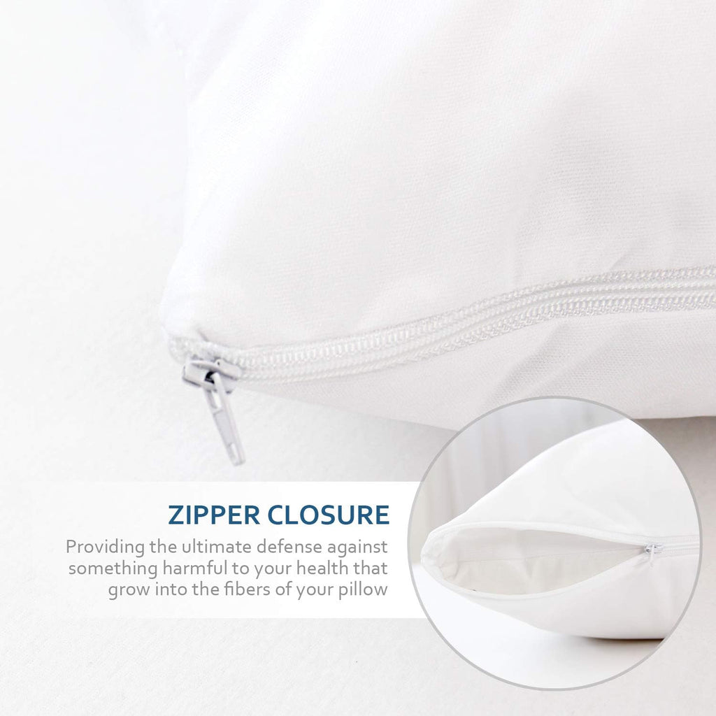 Skiennix Waterproof Pillow Case Protectors - Zippered Encasement, 4 Pack, Standard Size 20 x 26 Inch, White