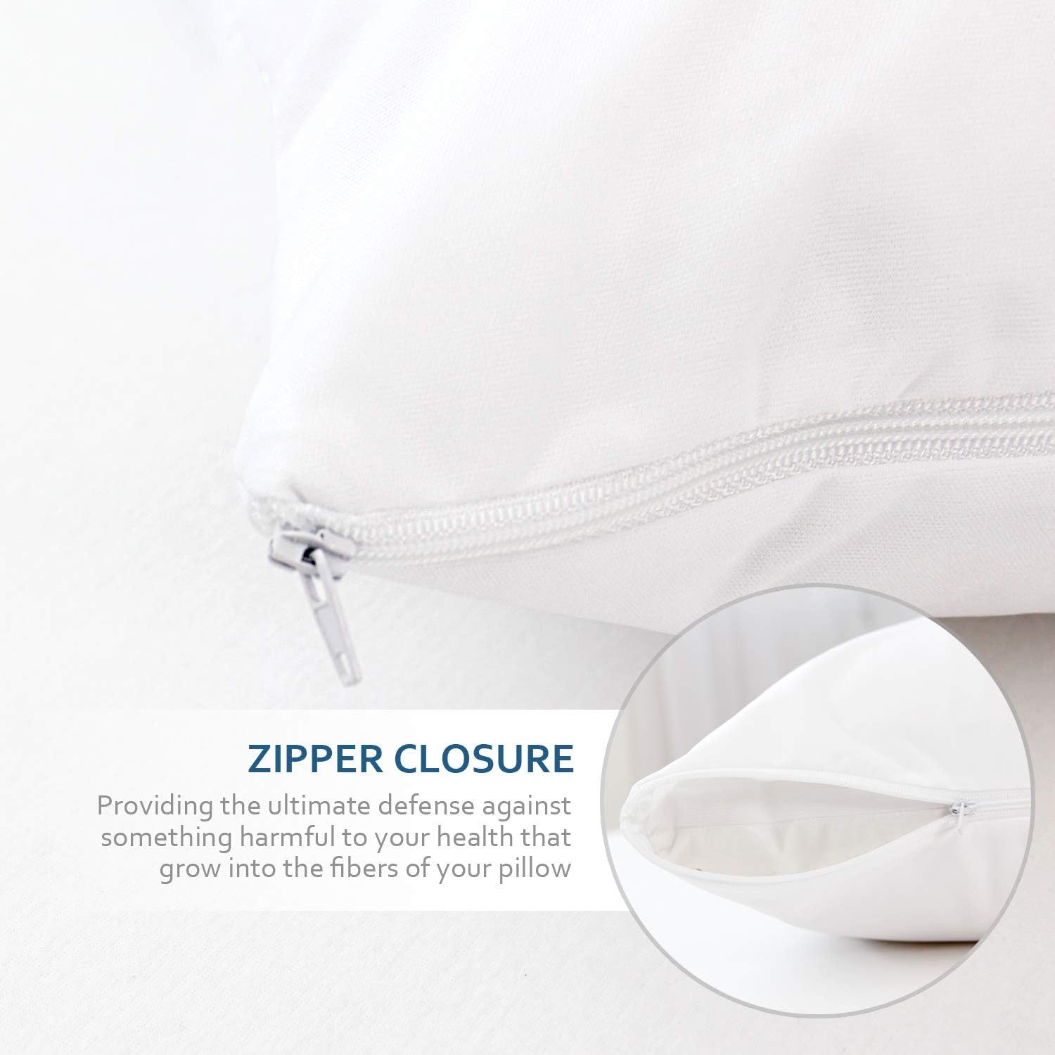 Skiennix Waterproof Pillow Case Protectors - Zippered Encasement, 4 Pack, Standard Size 20 x 26 Inch, White
