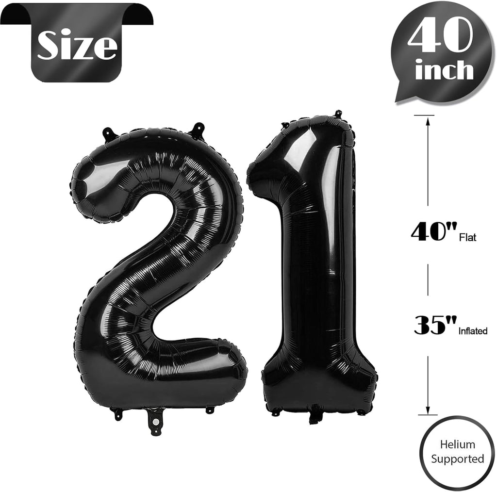 Number 21 Foil Balloon - 40 Inch Giant Black Balloon for 21st Birthday Party Decorations