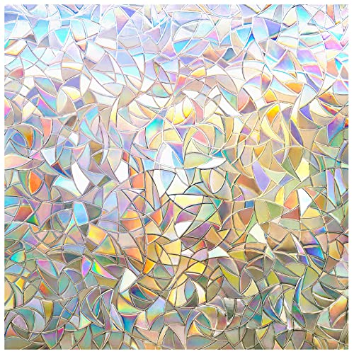 rabbitgoo Rainbow Window Privacy Film 17.5" x 78.7" Stained Glass Cling