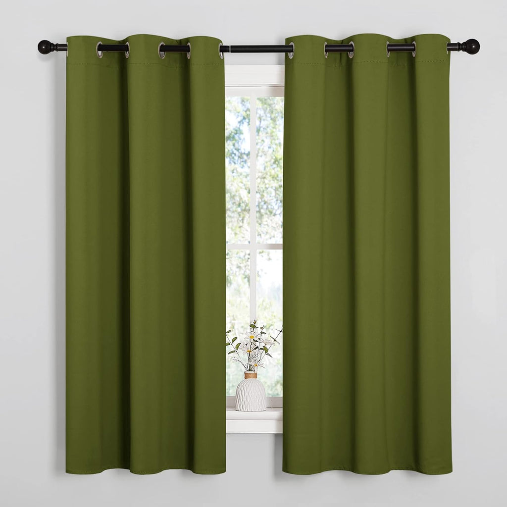 NICETOWN Olive Green Blackout Curtains - Thermal Insulated Drapes for Short Windows | 48" Length, 2 Panels, 42" Wide