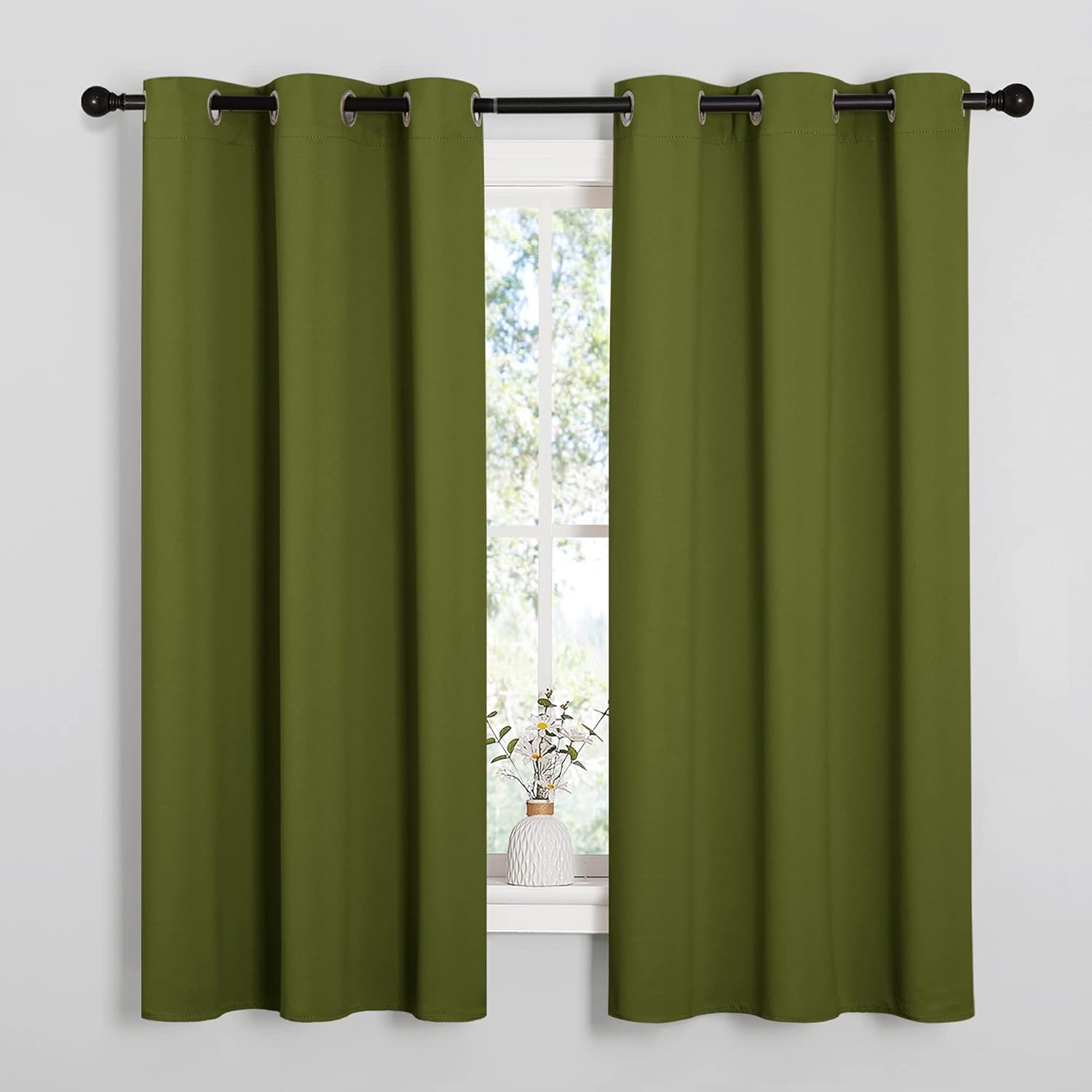 NICETOWN Blackout Kitchen Curtain Panels - Thermal Insulated Grommet Drapes | Olive Green, 34x63 Inches