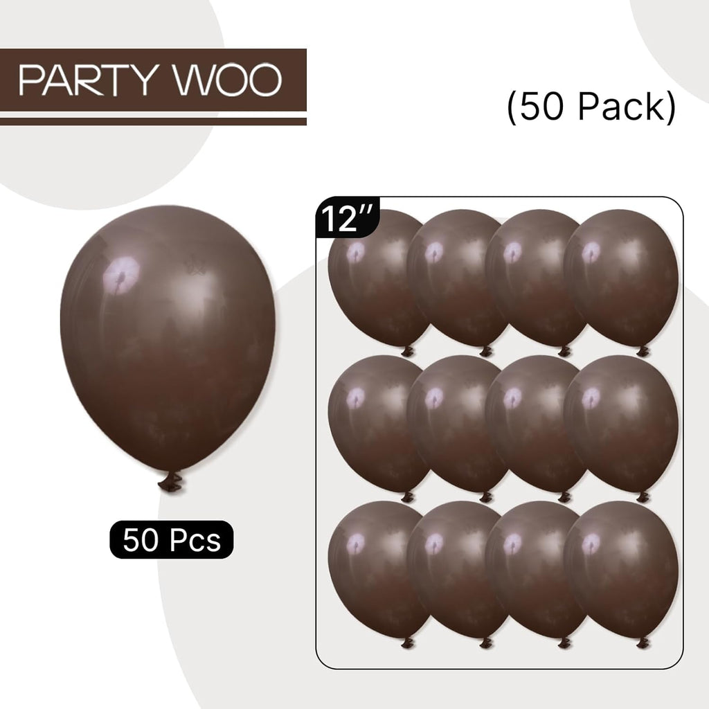 PartyWoo Dark Brown Balloons - 50pcs 12 Inch Boho Latex Helium Balloons for Fall Celebrations