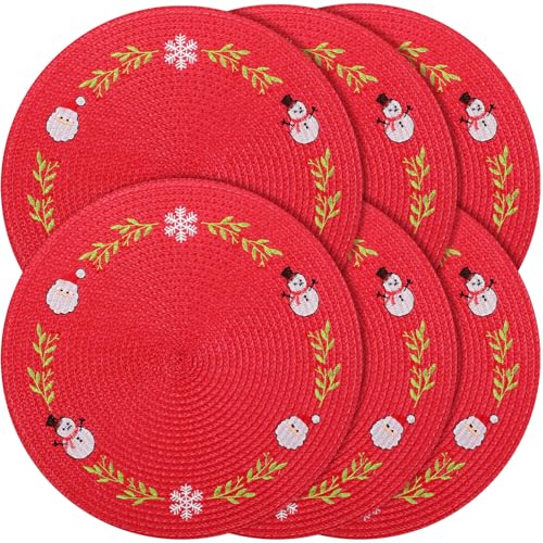 Remerry Santa Claus Christmas Placemats Set of 6 - Holiday Table Decor, Heat Resistant
