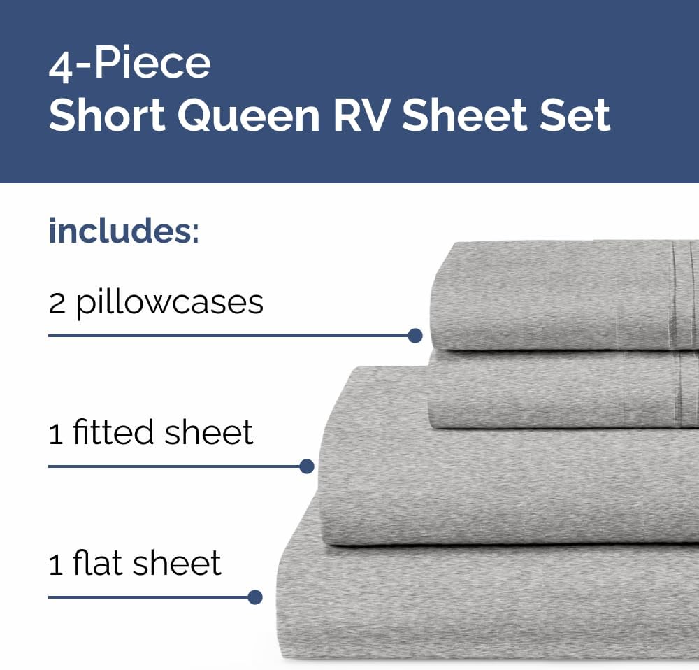 Skiennix Short Queen Size 4-Piece Sheet Set - Soft, Breathable Cooling Bed Sheets with Deep Pockets | Heathered Grey