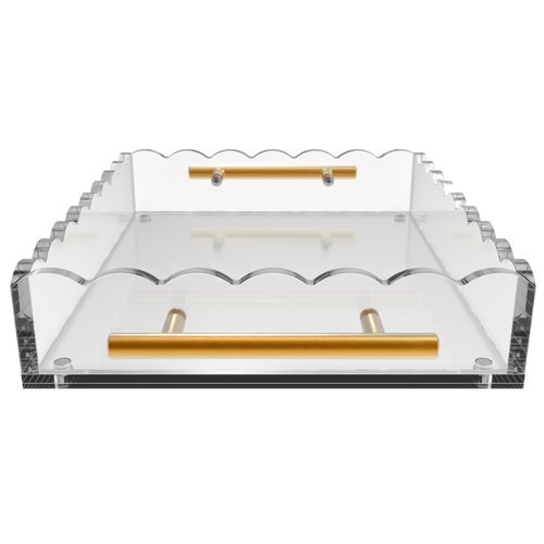 GRAHAM DESIGN 10×12 Rectangular Scalloped Acrylic Tray with Bronze Handles & Magnetic Mat – Clear Display Tray, Vanity Organizer, Anti‑Slip Decor Accent & Gift
