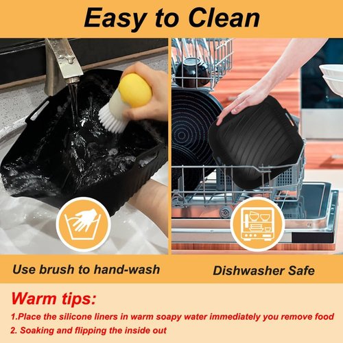 BYKITCHEN 9-Inch Square Silicone Air Fryer Liners - Reusable Tray Inserts for 6 to 8QT Air Fryers | Set of 2