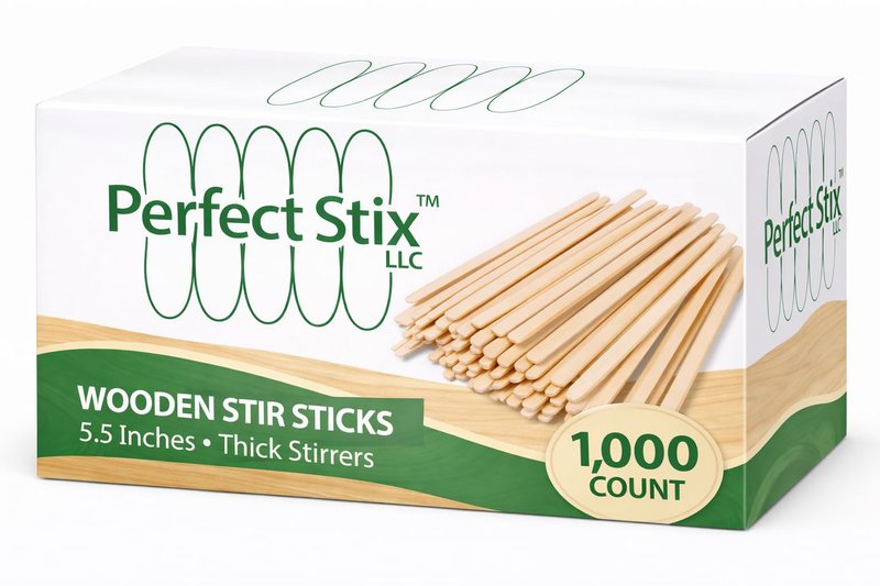 Perfect Stix Premium Wooden Coffee Stirrer Sticks, Thick Birch Wood 1000 Count, 5.5" Inches. Eco-Friendly Wooden Stirrers (5.5Inches / 1000PC)