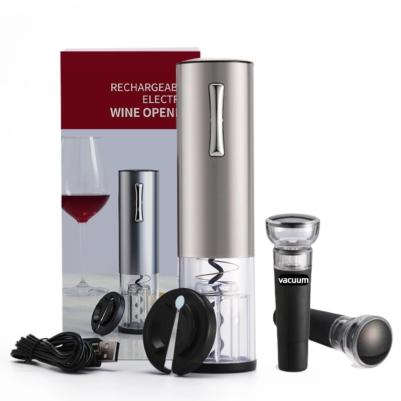 Saraudy Electric Wine Opener Set, Rechargeable With 2 Vacuum Stoppers, Foil Cutter, Battery-Powered Corkscrew - Wine Lovers Present