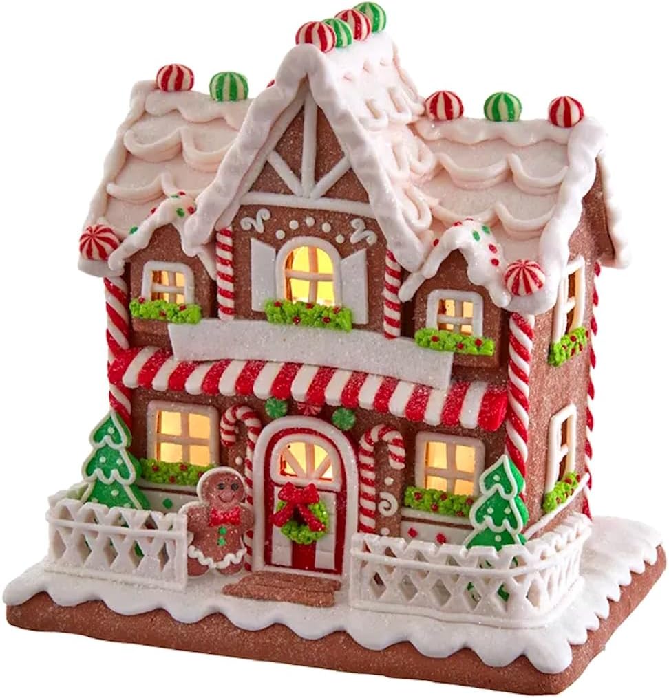 The Bridge Collection Light Up Gingerbread House - Festive Christmas Decor | 9-Inch Holiday Village Figurine