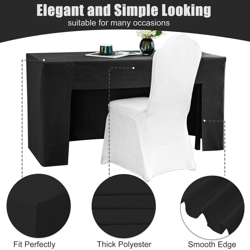 2 Pack Open Back Fitted Rectangle Tablecloths 96 x 30 Inch, Black Table Clothes for 8 Foot Tables, Washable Polyester Fitted Table Cover for Parties, Wedding, Banquet, Trade Show (Black, 8FT)