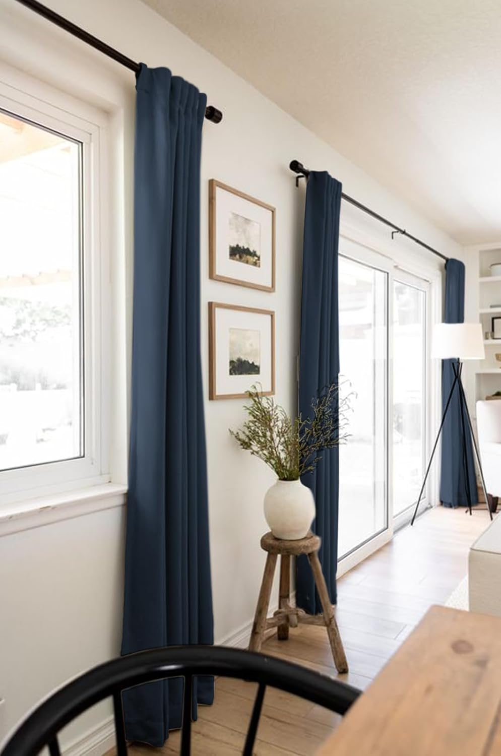 Skiennix 100% Blackout Linen Curtains - Thermal Insulated Drapes for Bedroom | 50" W x 90" L, Navy