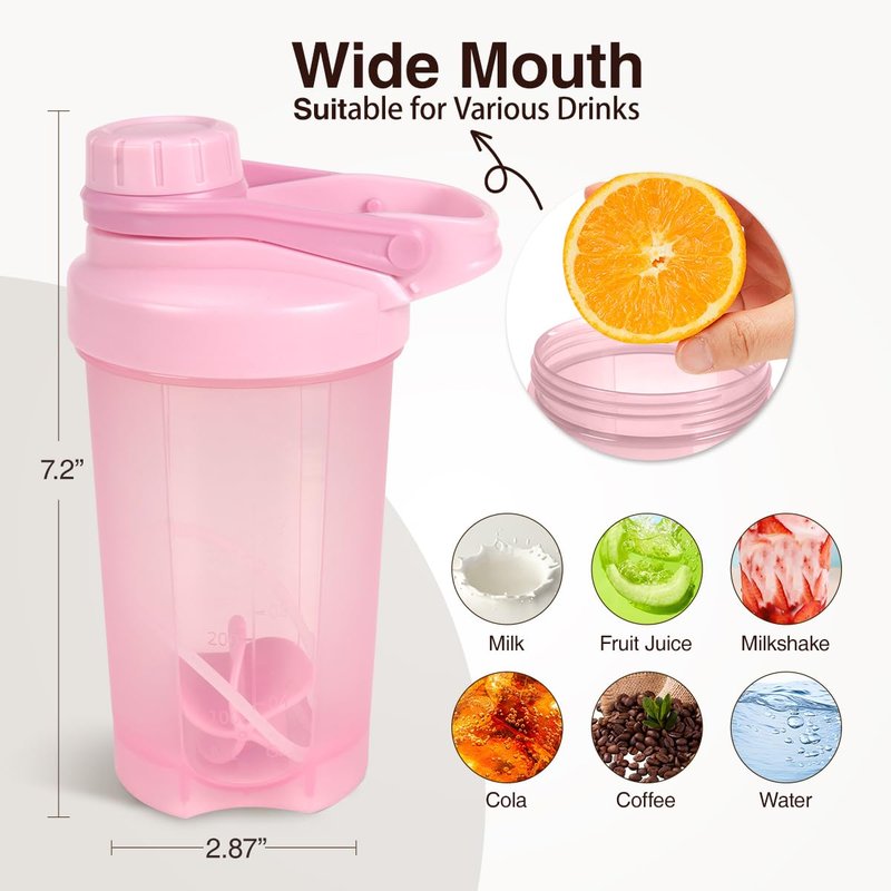 D.Y.A 16oz Shaker Bottle，Leak Proof Sports Shaker Cups for Protein Shakes，Shaker Bottle for Pre Workout and Travel To Go，BPA Free & Easy Clean Protein Shaker Bottle,Pink