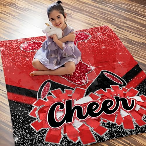 CUSTOMJOY Red 60x50 Inch Cheerleading Throw Blanket for Kids & Teens – Soft Flannel