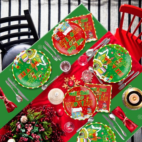 Christmas Party Disposable Tableware Set for 20 Guests | Plates Cups Napkins Balloons