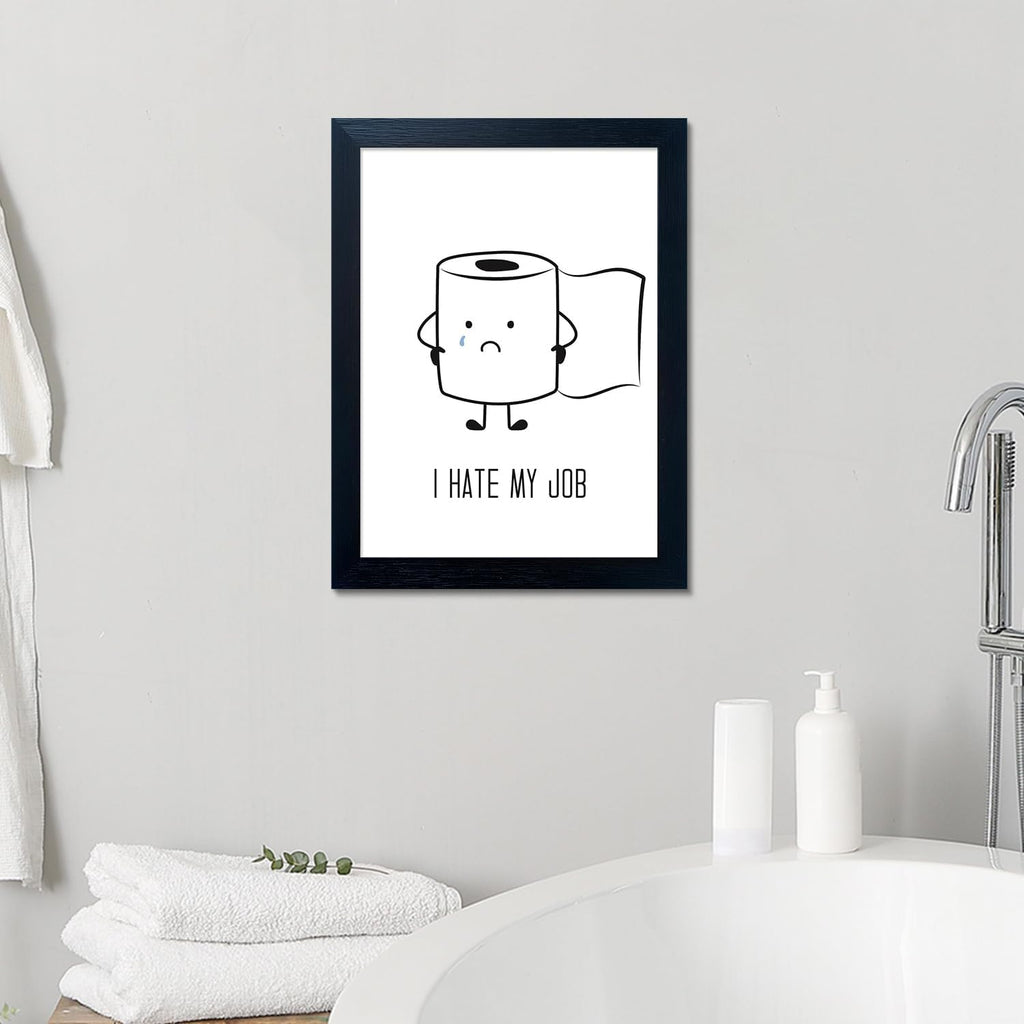 Regine Switzerland Black and White Bathroom Wall Art - Humorous Toilet Paper Canvas Print | Framed Decor