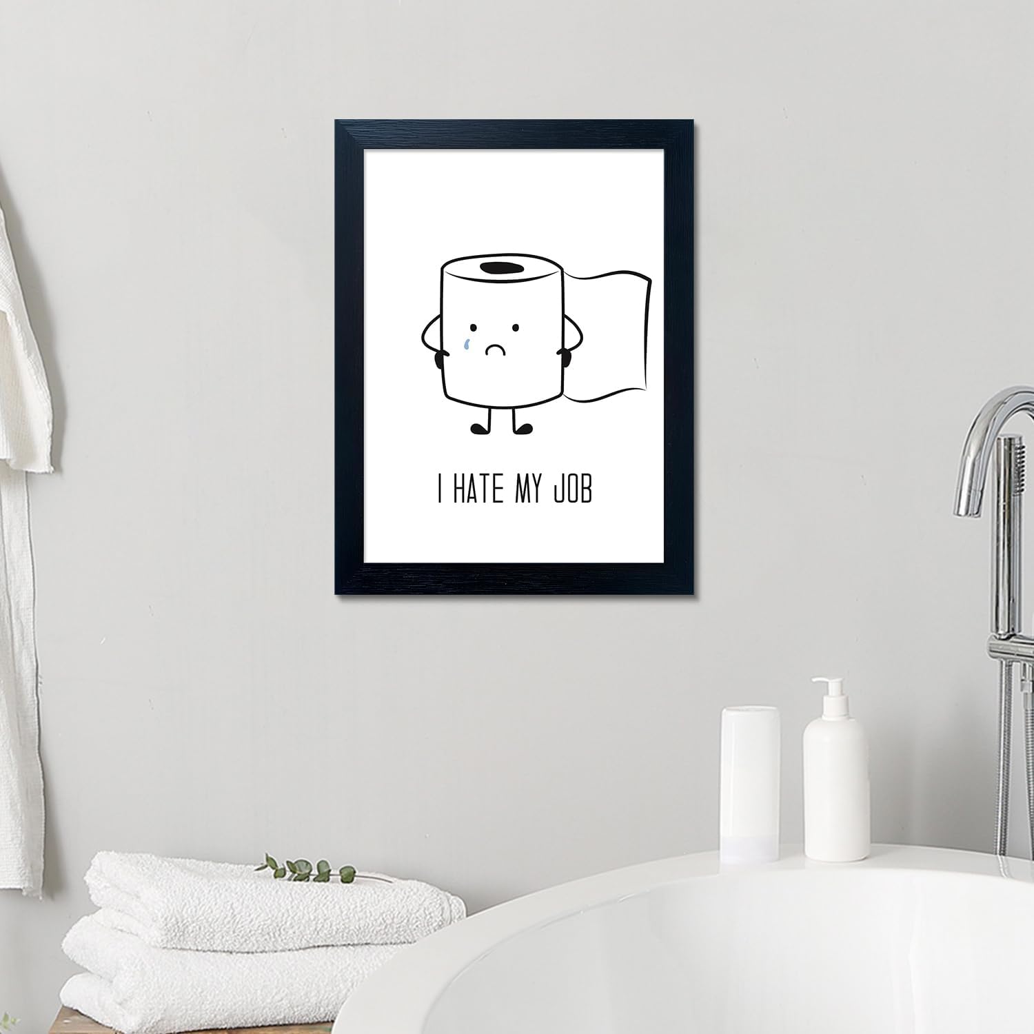 Regine Switzerland Black and White Bathroom Wall Art - Humorous Toilet Paper Canvas Print | Framed Decor