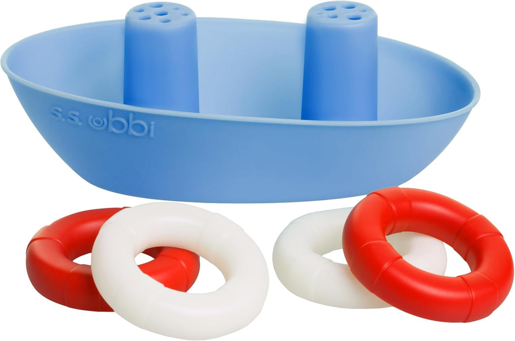 Ubbi Bath Toys - Fun Boat & 4 Buoys Set | Engaging Bath Time Play for Toddlers