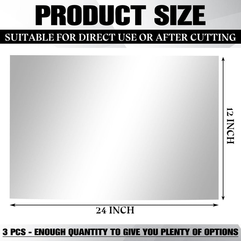 Yookeer 3 Pcs Two Way Mirror Glass, 12x24x0.04 Inch Acrylic See Through Infinity Mirror Sheet for Magic Project, 30% Transparent