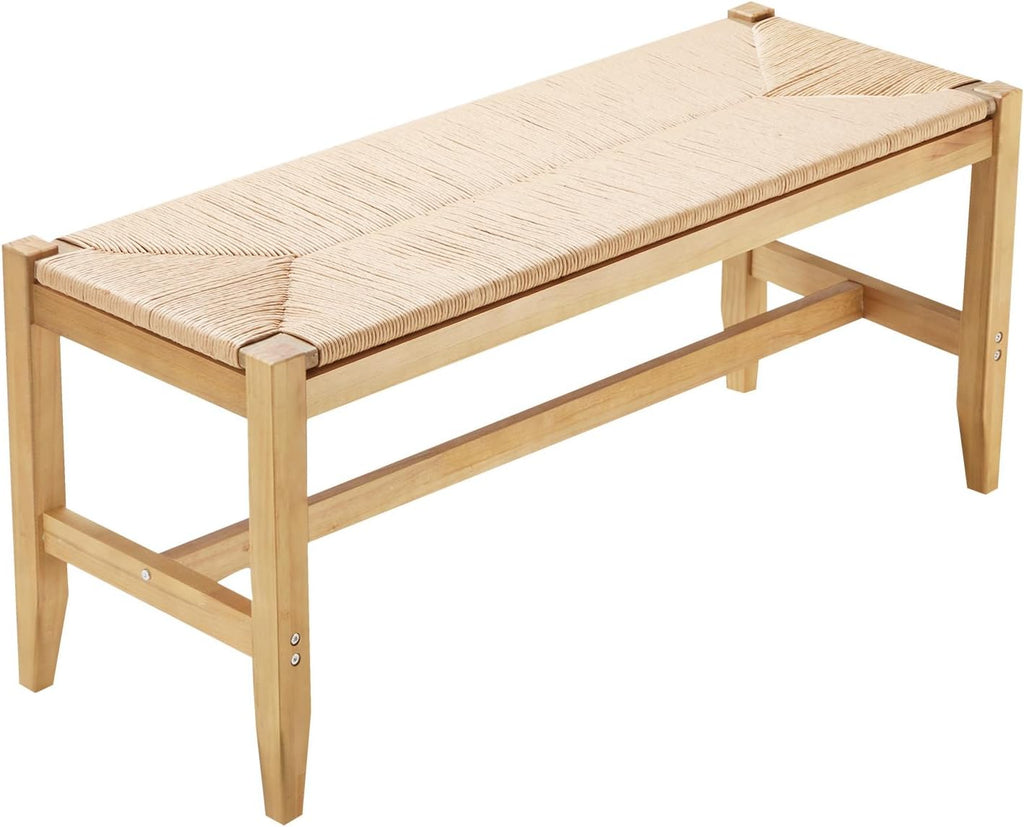 VEVOR Rattan Bench - 40" Wooden Entryway Bench with Oak Legs | Hand-Woven Boho Style for Living Room & Bedroom
