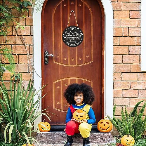 10-Inch No Soliciting Wooden Door Sign - Funny Welcome Hanging Decor