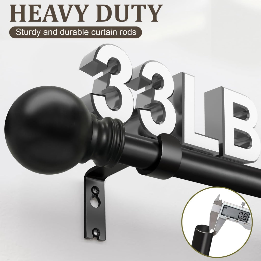 Skiennix Black Curtain Rods - Heavy Duty Metal Adjustable 72-144 Inch for Blackout Window Treatments