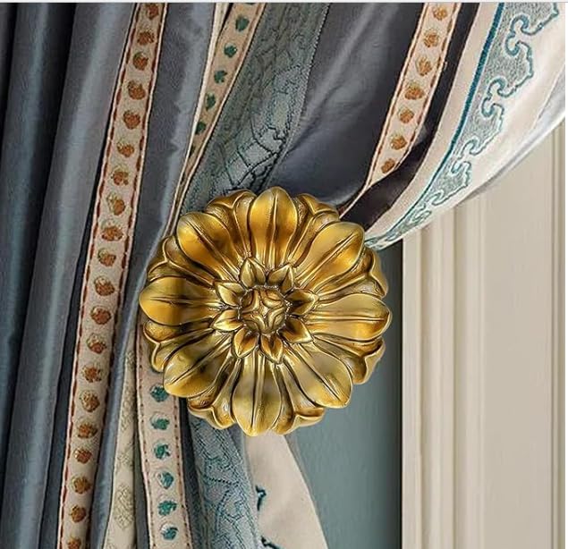 Vintage Gold Curtain Holdbacks, Set of 2 Ornate Resin Medallion Tiebacks