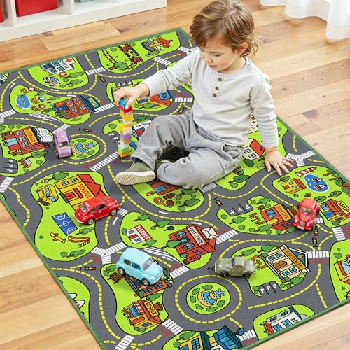 Kids City Road Playmat Rug, Non-Slip Educational Car Track Carpet, 40x24"