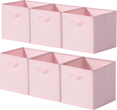 Cupic Cupid Storage Cubes - 6 Pack Collapsible Open Bins with Handles | Pink Organizer for Clothes & Toys