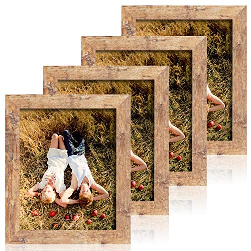 8x10 Rustic Brown Picture Frame Set of 4 - Real Glass Photo Frames