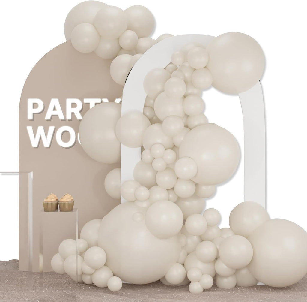 PartyWoo White Sand Balloon Arch Kit - 127pcs in Various Sizes for Elegant Wedding & Baby Shower Decor | Off White, Beige, Cream, Ivory
