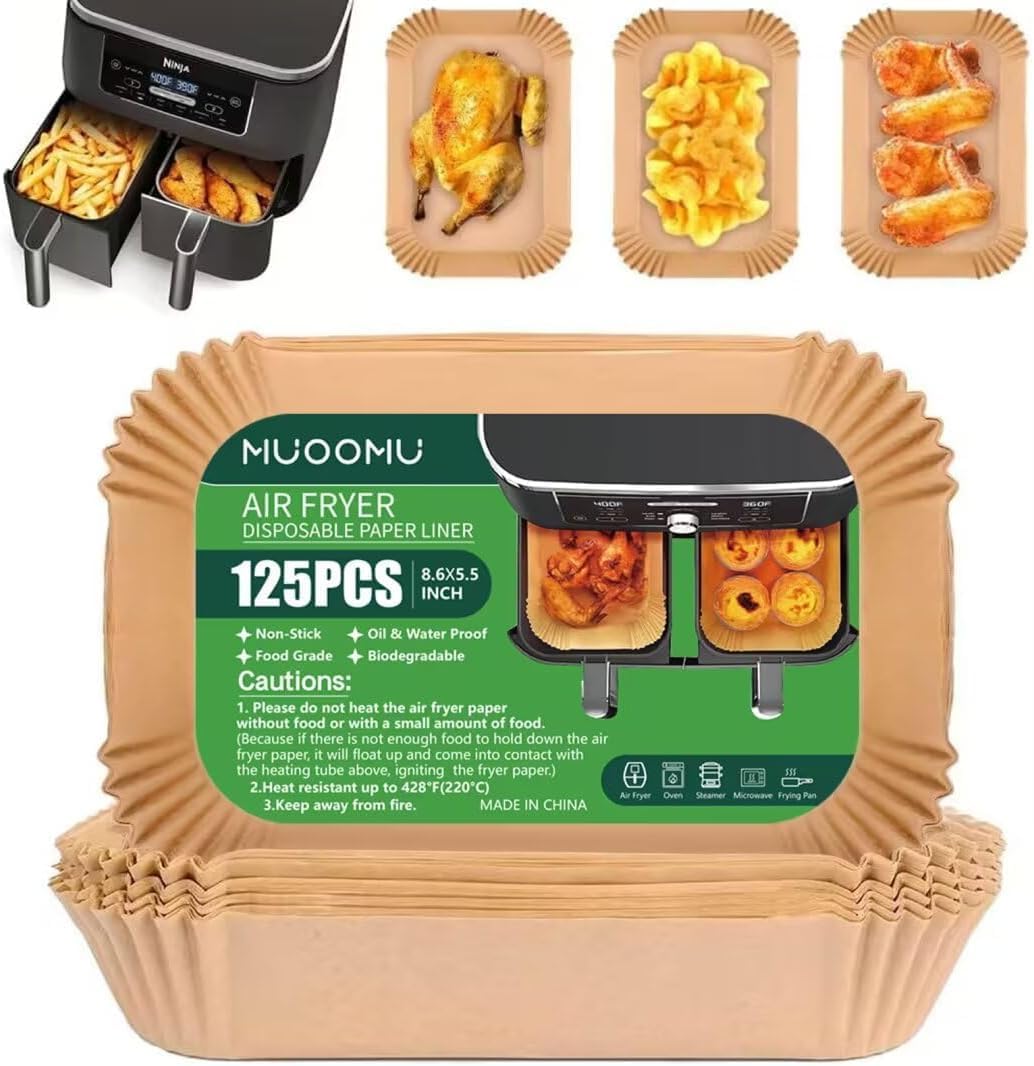 Ninja Air Fryer Disposable Paper Liners - Non-Stick Parchment for Baking | 125PCS, 8.6in x 5.5in