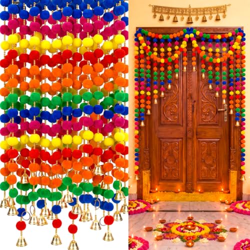 Bright Marigold Garland with Bells - 4ft Diwali & Festive Decor, 12 Pcs