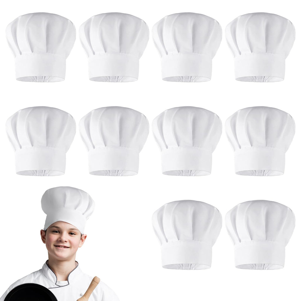 10 Pieces Kids Chef Hat Adjustable White Chef Hats Kitchen Chef Caps Elastic Cotton Cooking Cap for Kids Home Kitchen Cooking Baking Party School Home