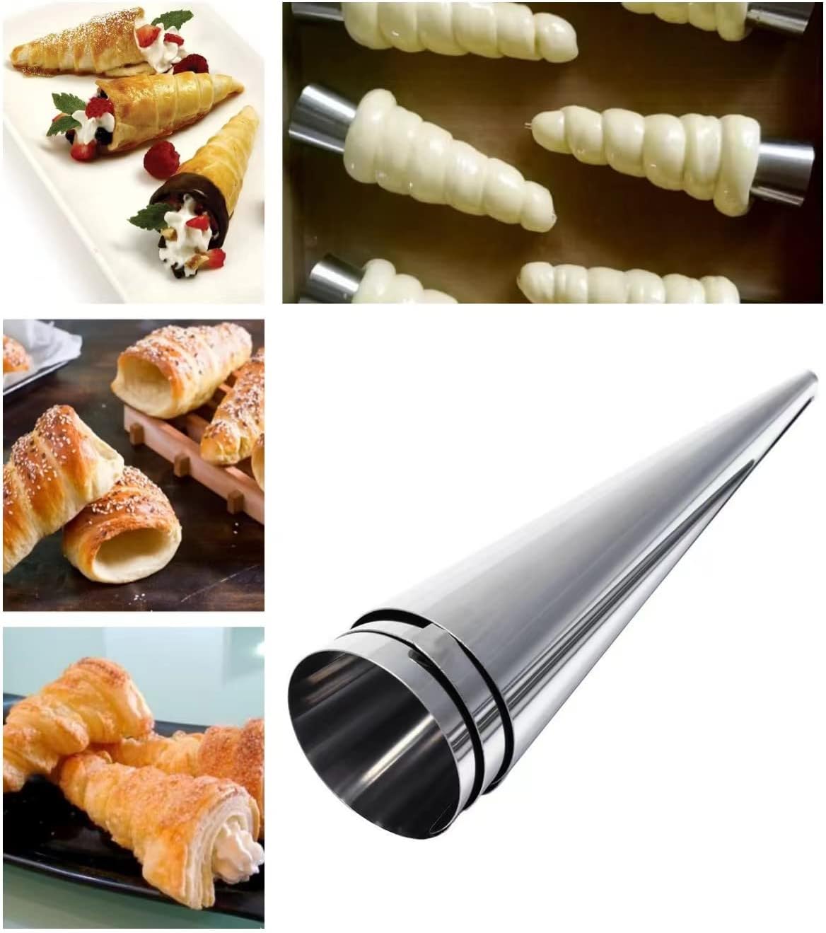 Skiennix 10-Pack Large Cream Horn Forms - Non-Stick Pastry Moulds for Croissants & Desserts | 5-Inch Size