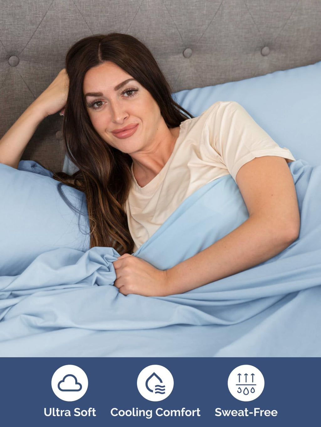 Skiennix Extra Deep Full Sheet Set - 6-Piece Breathable Cooling Bedding - Hotel Luxury Soft Sheets - Light Blue