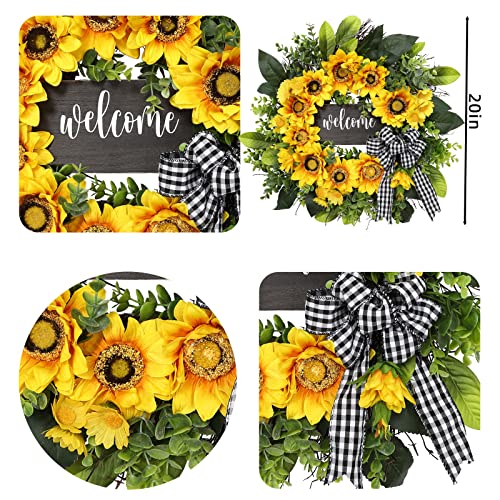 20-Inch Sunflower Welcome Wreath for Front Door Farmhouse Decor