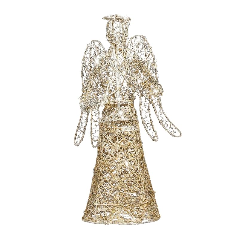 PRETYZOOM LED Angel Christmas Tree Topper 12-inch Silver Treetop Ornament