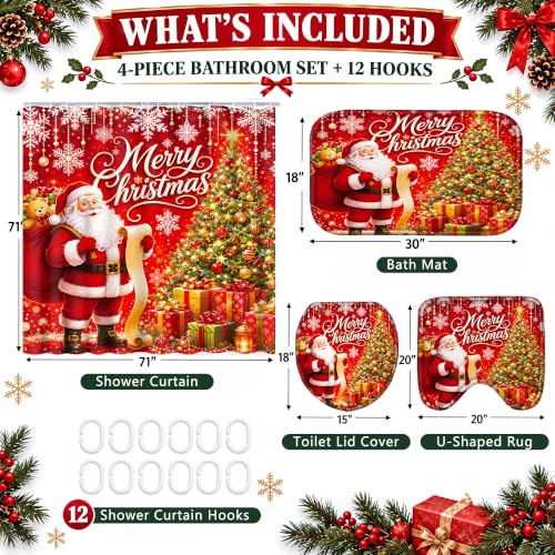 Ruikyhom Christmas Bathroom Sets with Shower Curtain & Rugs - Red Gold