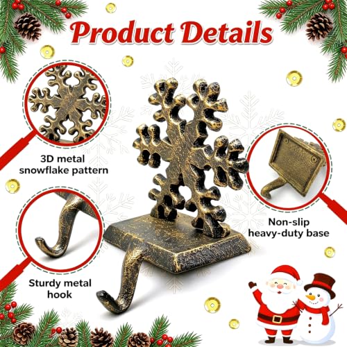 Medoore 6 Pcs Snowflake Stocking Hangers – Cast Iron Heavy Duty Christmas Stocking Holders for Mantel