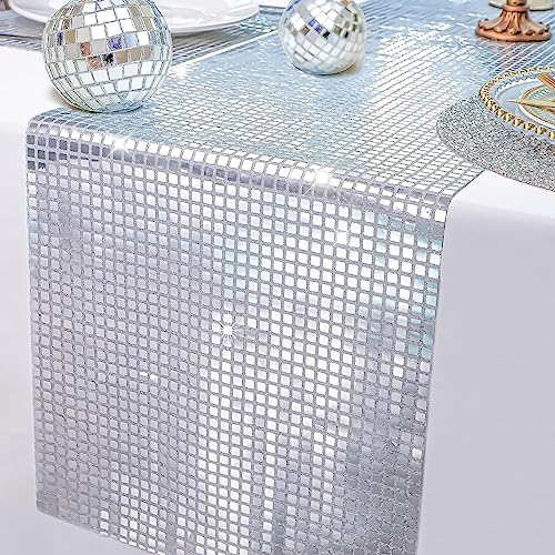 13 x 72 Inch Silver Glitter Disco Table Runner for Party Decorations