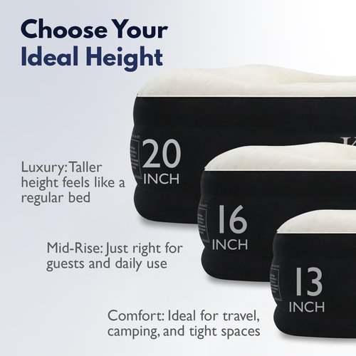 King Koil Queen Air Mattress - Luxury Pillow Top Design with Built-In Pump | Waterproof & Adjustable, 20" Size