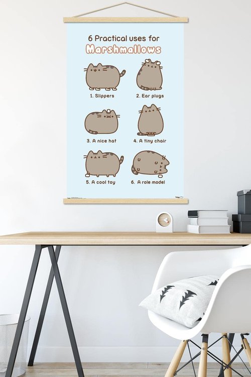 Trends International Pusheen - Marshmallow Wall Poster, 22.375" x 34", Premium Print and Beechwood Hanger Bundle