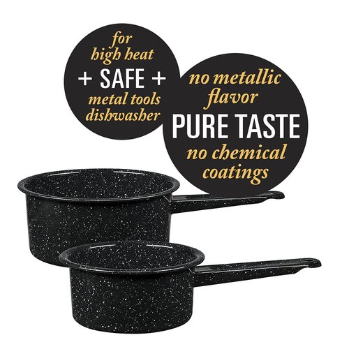 Granite Ware Non-Stick Saucepan Set with Steel Core, 1 & 2 Quart - Durable & Scratch-Resistant Pot for Soups and Sauces - Fast, Even Heating - Non-Toxic Cookware Essentials (Speckled Black)