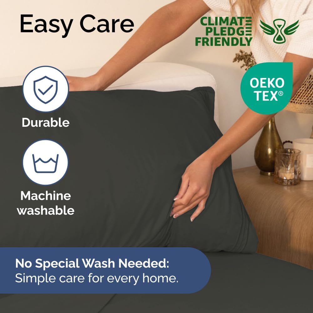 Skiennix Full Size 4-Piece Sheet Set - Comfy, Breathable & Cooling Bed Sheets - Ultra-Soft, Wrinkle-Free, Deep Pockets - Charcoal